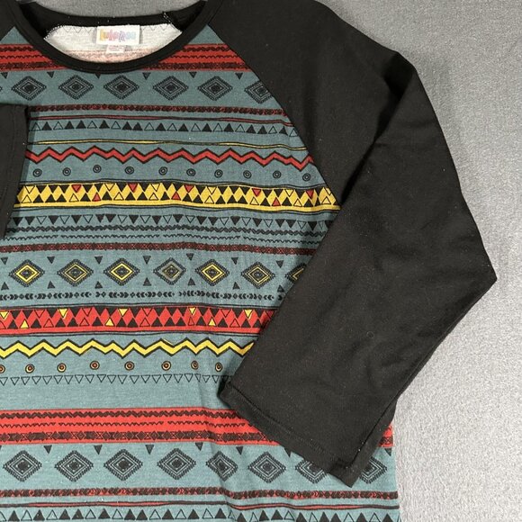 LuLaRoe Randy Shirt Womens Med Black Aztec Pattern 3/4 Sleeve Raglan Top Retro - Picture 4 of 9